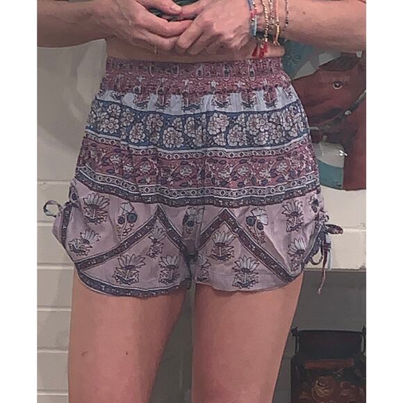 NWOT BLUE BOHEME BOHO GAUZE LAVENDER BLOCK PRINT SHORTS INDIA FRANCE ONE SIZE - Picture 7 of 7